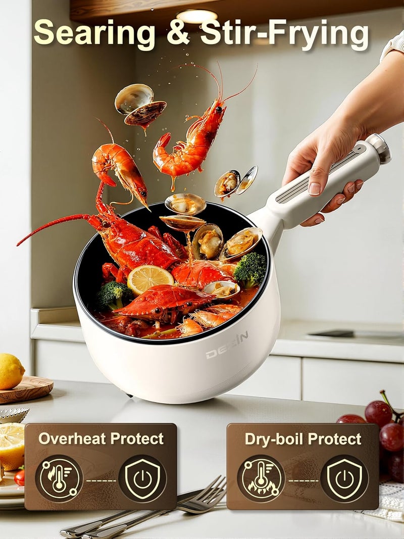 DEZIN Electric pot with Steamer, 2L Non-Stick Sauté Pan, 5-in-1 Multifunctional Hot Pot Electric for Steak, Fried Rice, Oatmeal, Soup, Dual Power Control, Portable Pot for Dorm, Office & Small Kitchen - Image 4